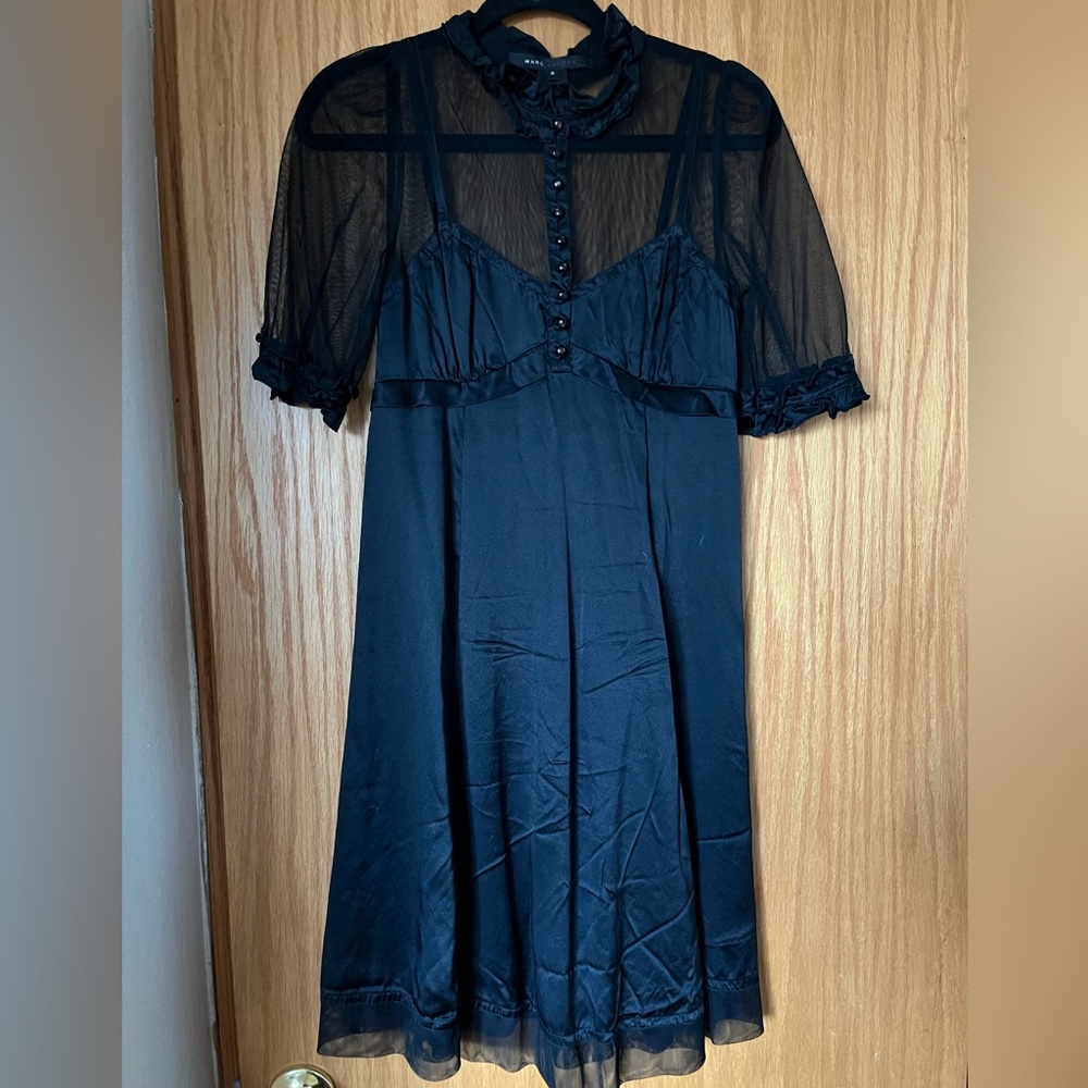 Marc Jacobs Silk Button Up Collared Black Dress